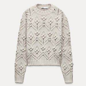 ZARA CABLE KNIT SWEATER WITH POMPOMS